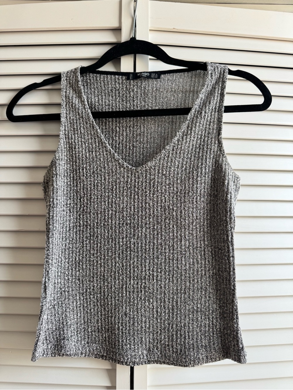 Mango Silver Metallic Knit V-Neck Tank